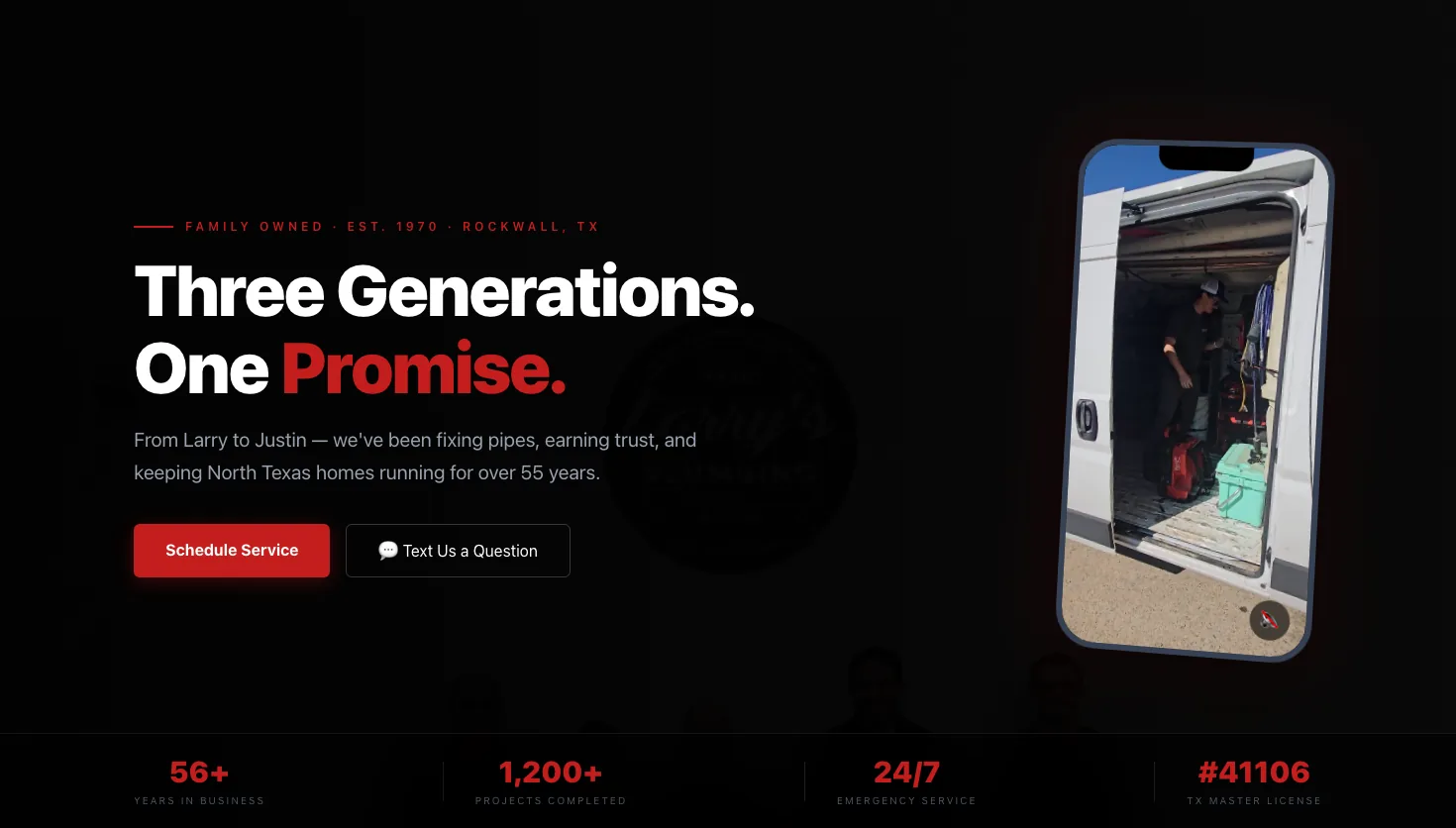 Larry's Plumbing Service website screenshot
