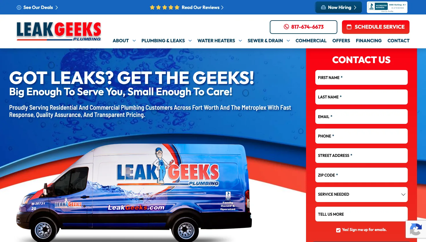 Leak Geeks Plumbing website screenshot
