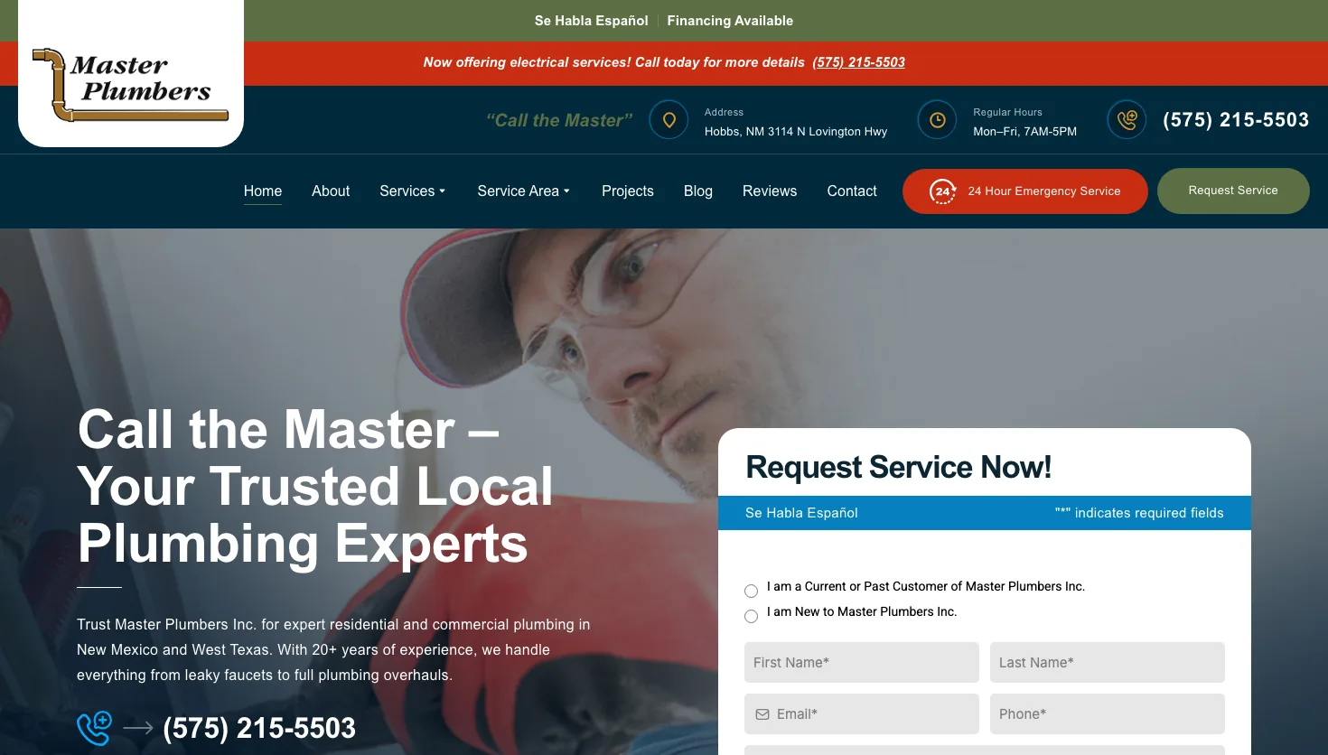 Master Plumbers website screenshot