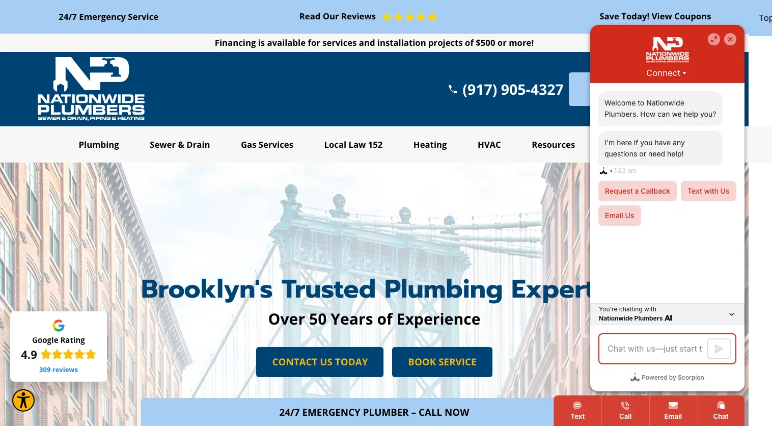 Nationwide Plumbers website screenshot
