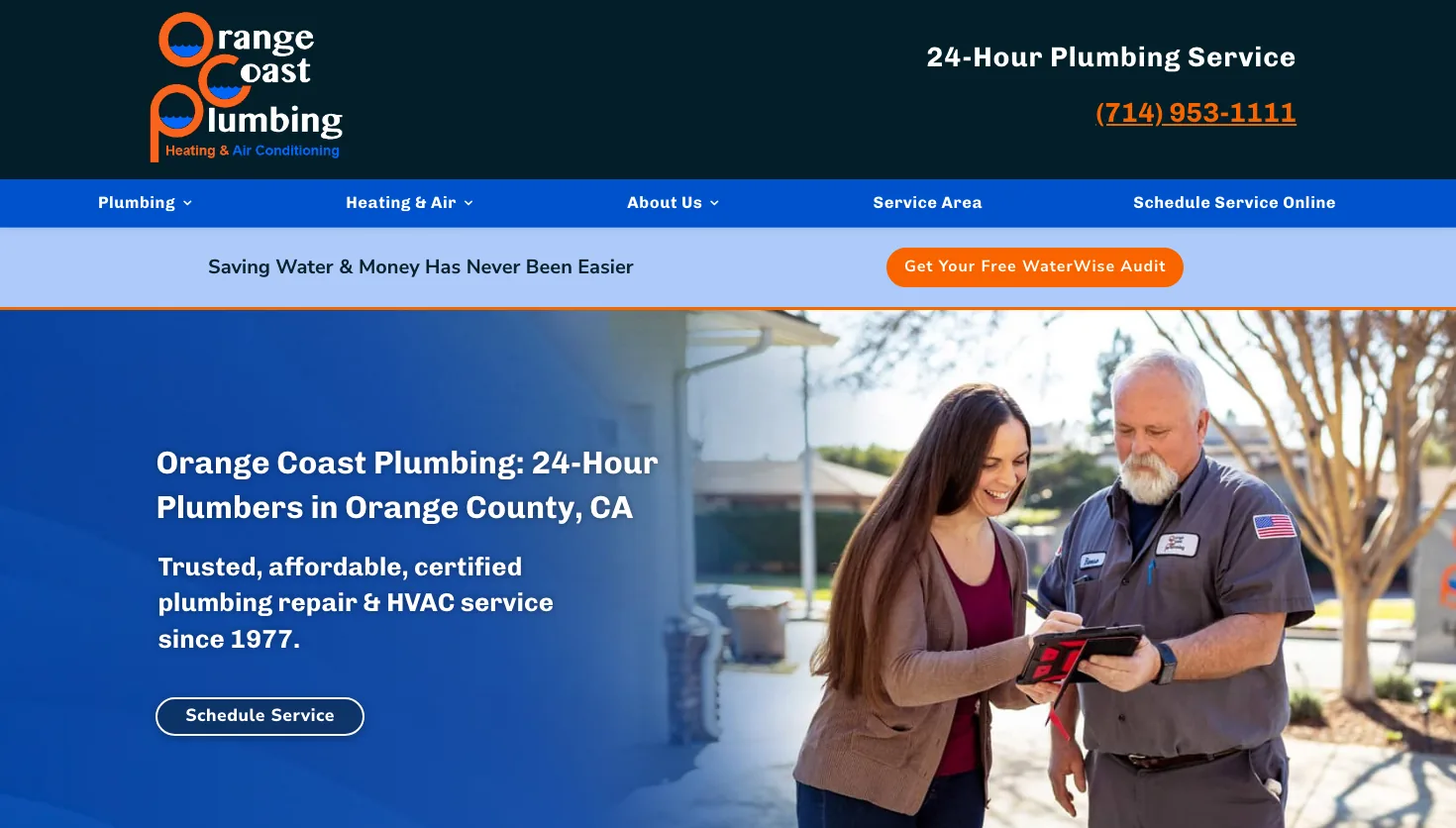 Orange Coast Plumbing website screenshot