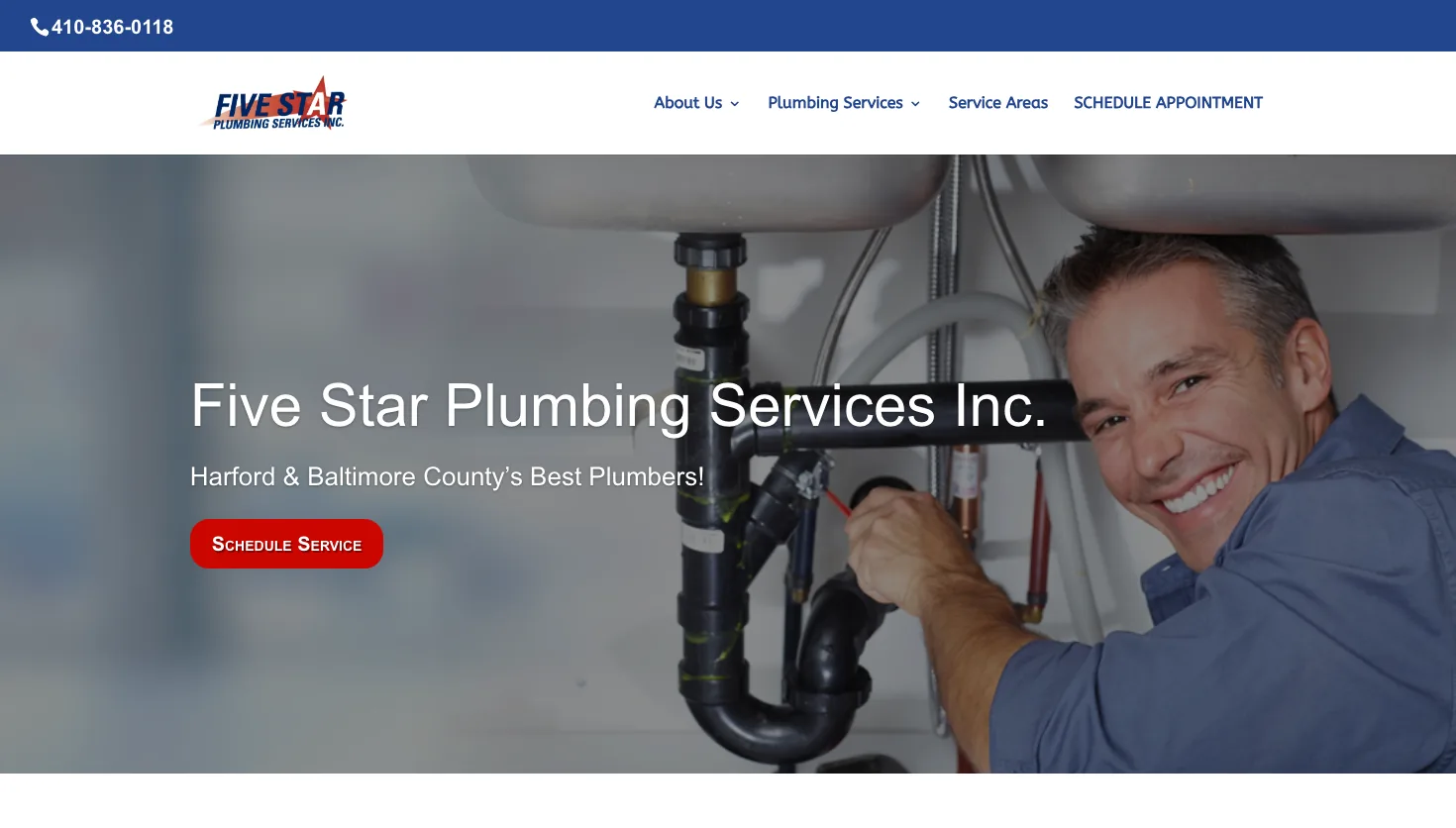 Five Star Plumbing Services website screenshot