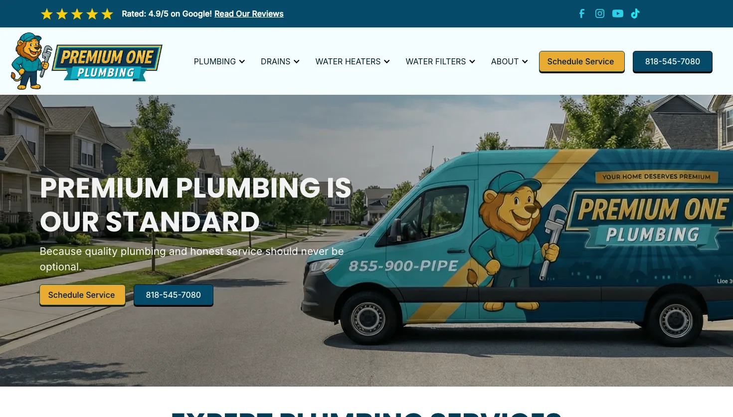 Premium One Plumbing | Glendale Plumbers website screenshot