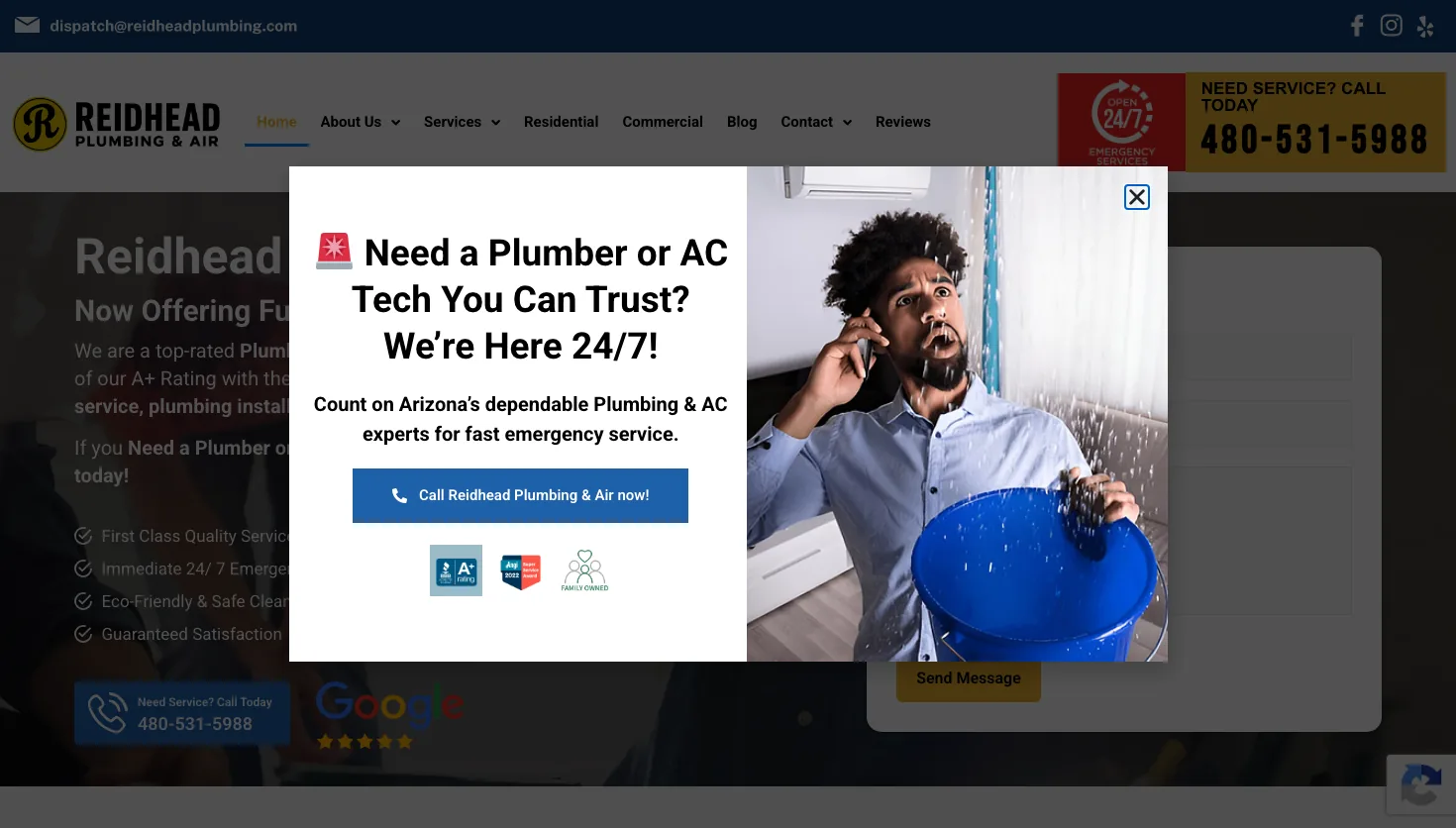 Reidhead Plumbing & Solar website screenshot