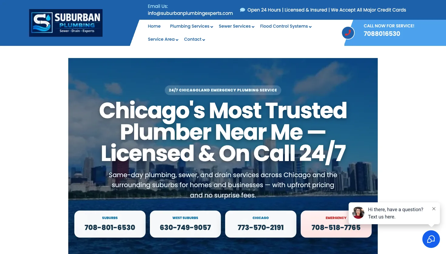 Suburban Plumbing Sewer Line and Drain Cleaning Experts website screenshot