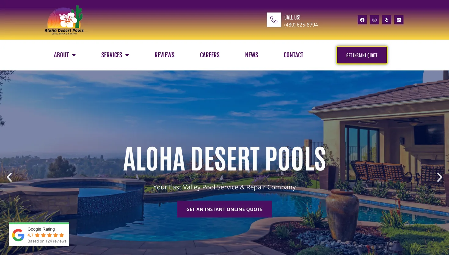 Aloha Desert Pool Service of Gilbert website screenshot