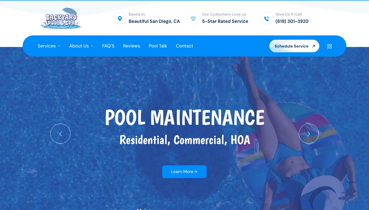 Backyard Pool and Spa Service website screenshot