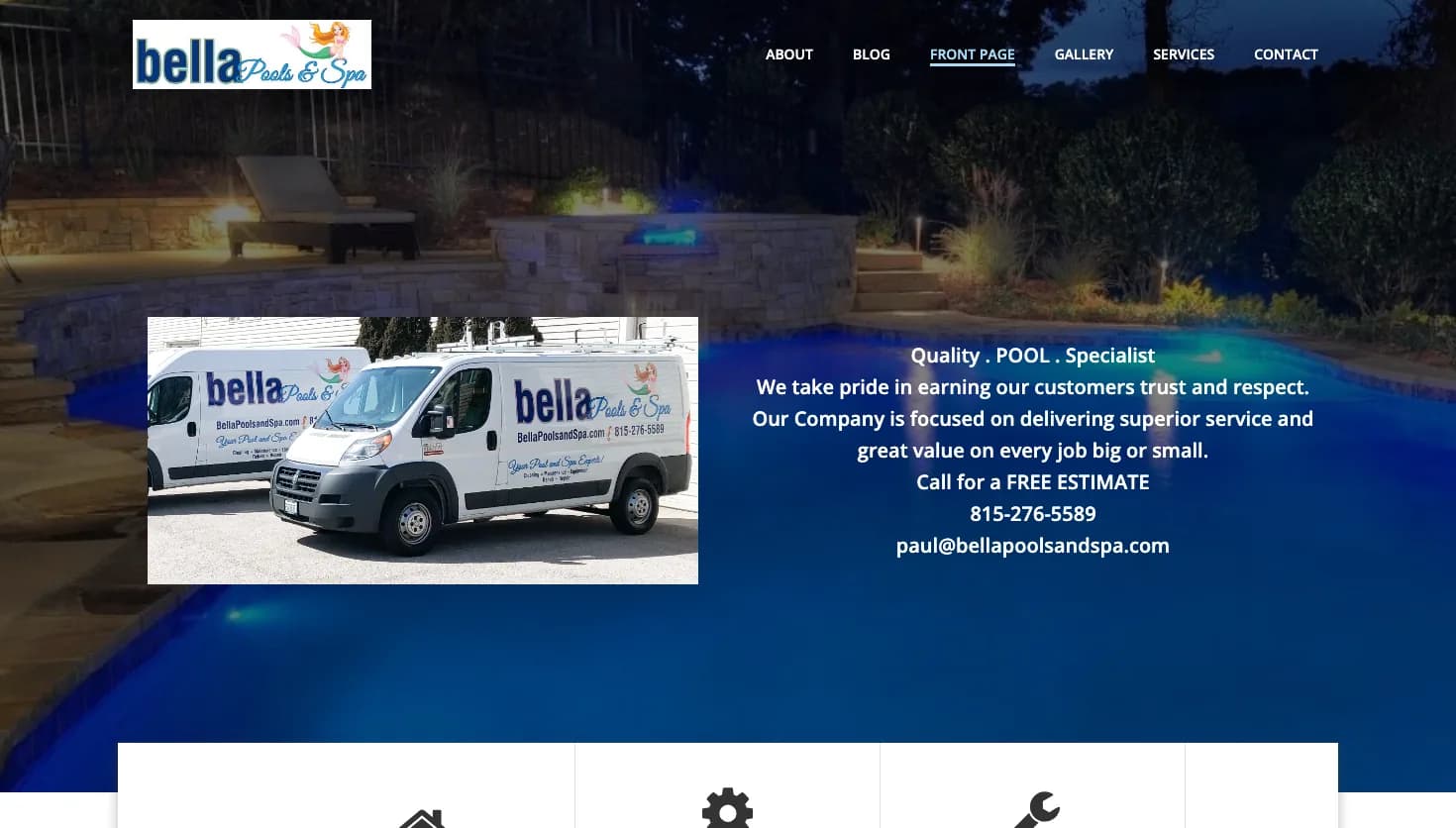 Bella Pools and Spa website screenshot