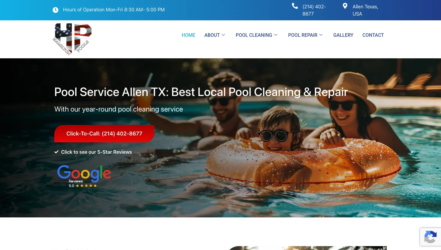 Hamilton Pools website screenshot