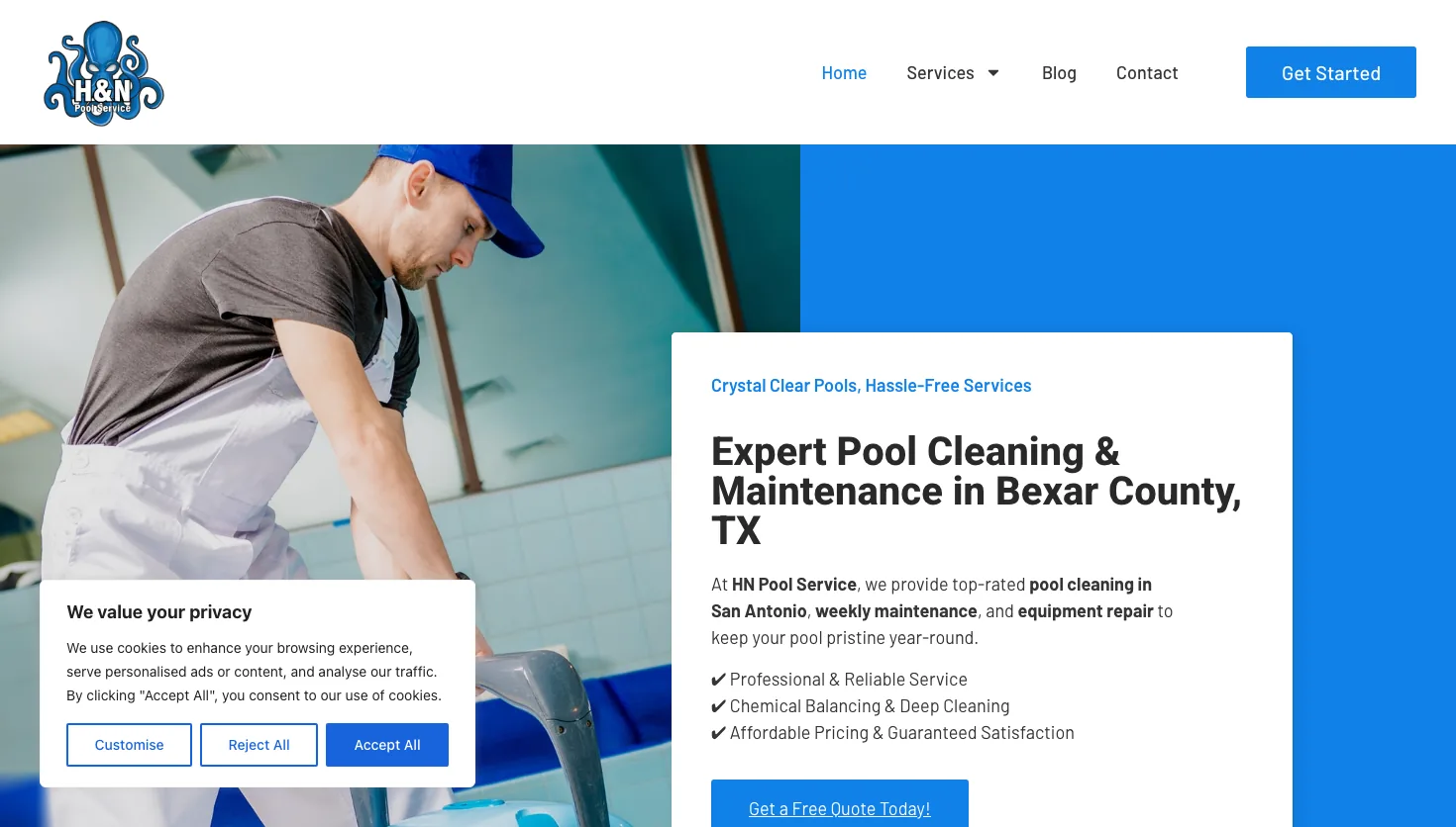 HN Pool Service | Expert Pool Cleaning in San Antonio, TX website screenshot