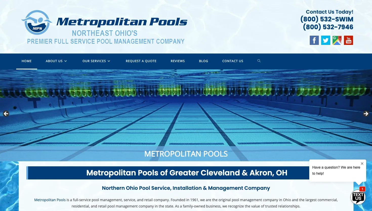 Metropolitan Pools website screenshot