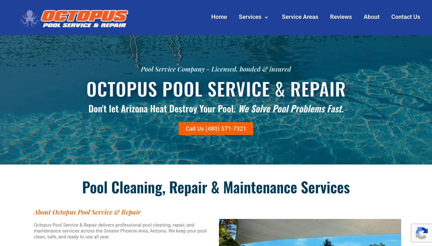 Octopus Pool Service & Repair website screenshot