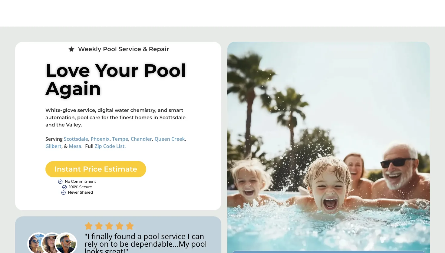 Palm Breeze Pool Care website screenshot