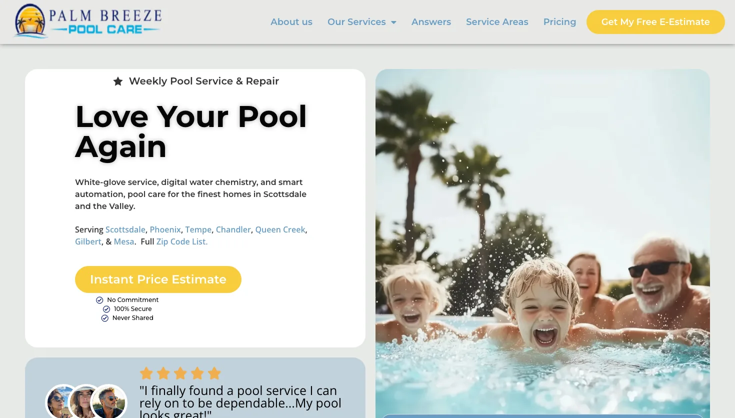 Palm Breeze Pool Care website screenshot