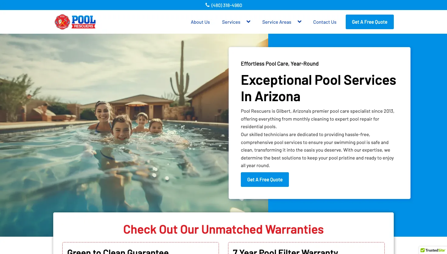 Pool Rescuers | Gilbert Pool Cleaning & Repair website screenshot