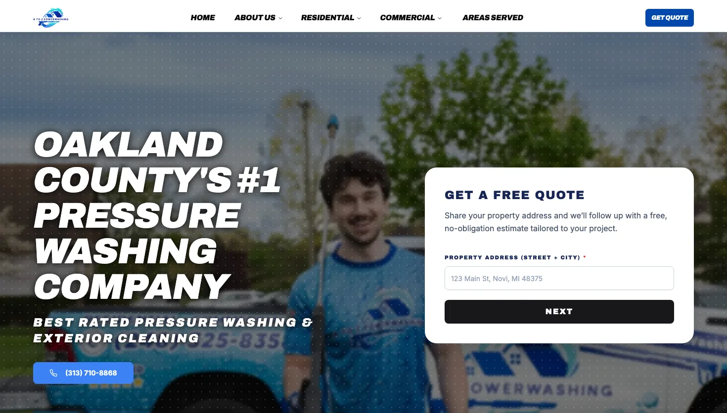 A to Z Power Washing website screenshot