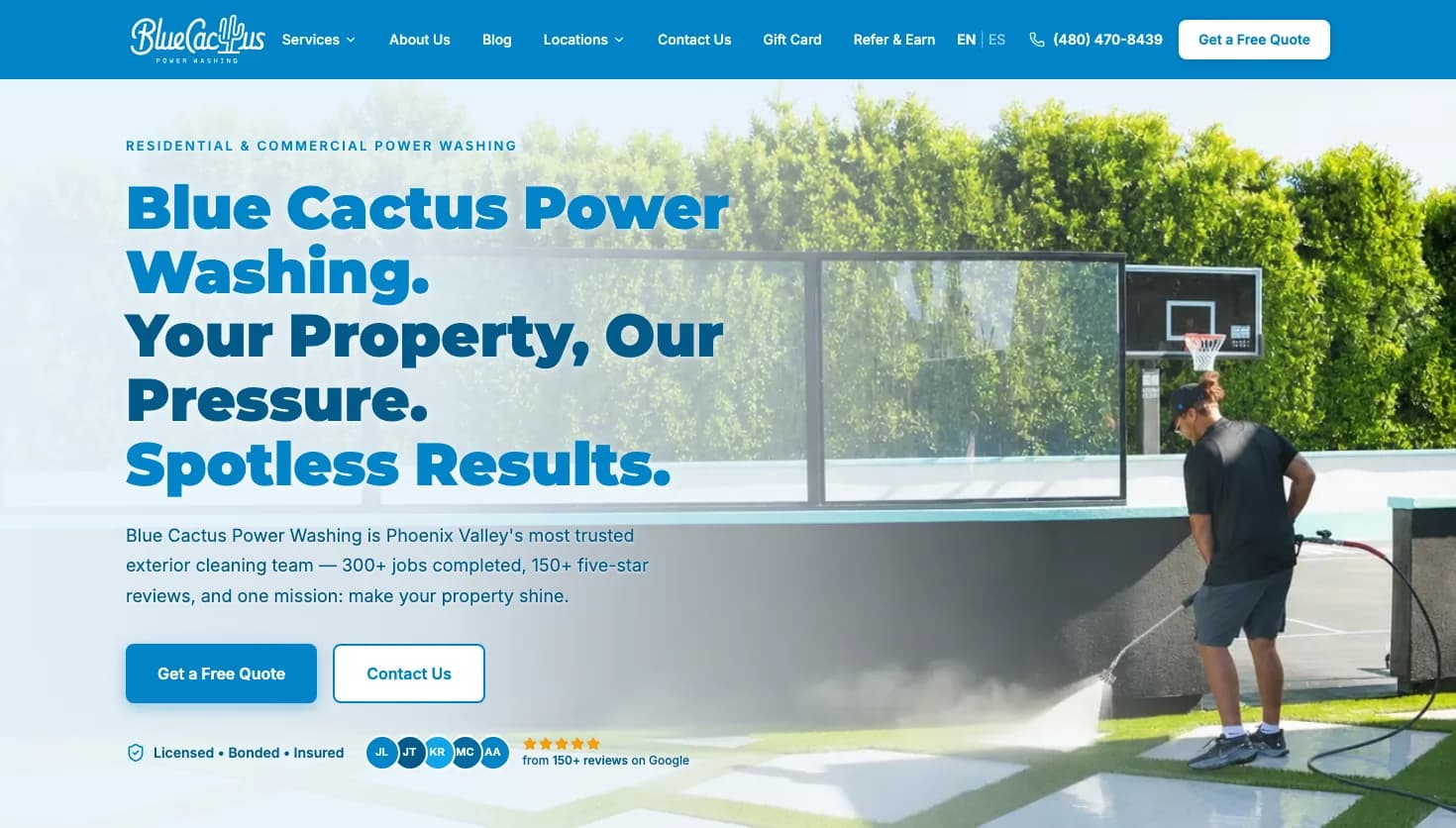 Blue Cactus Power Washing website screenshot