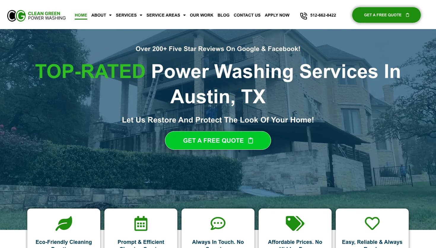 Clean Green Power Washing website screenshot