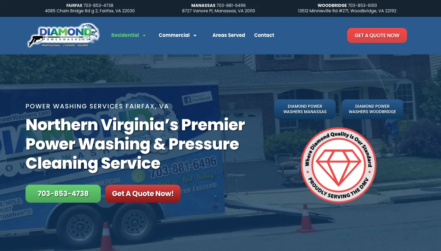 Diamond Power Washers website screenshot
