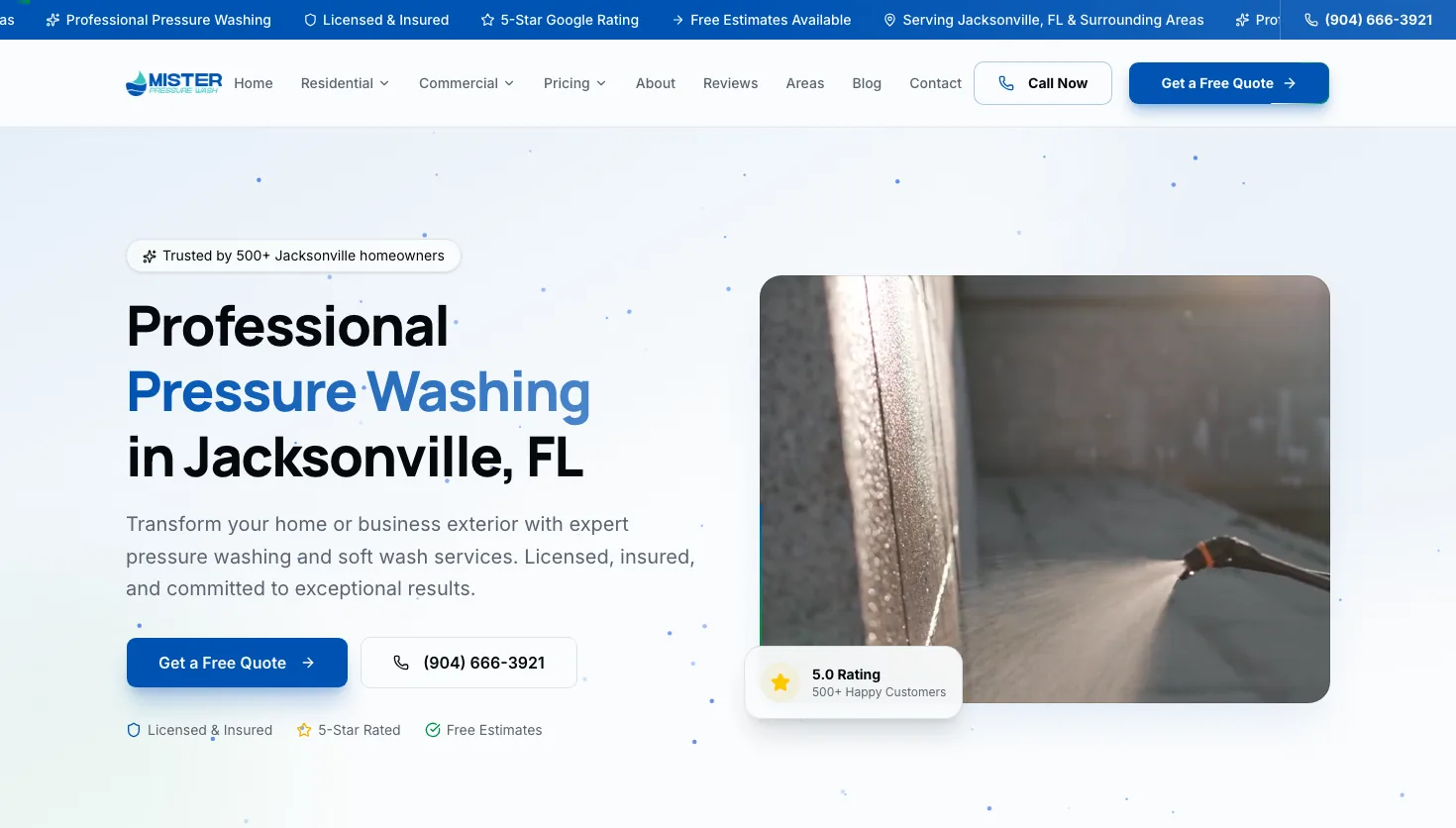 Mister Pressure Wash LLC website screenshot