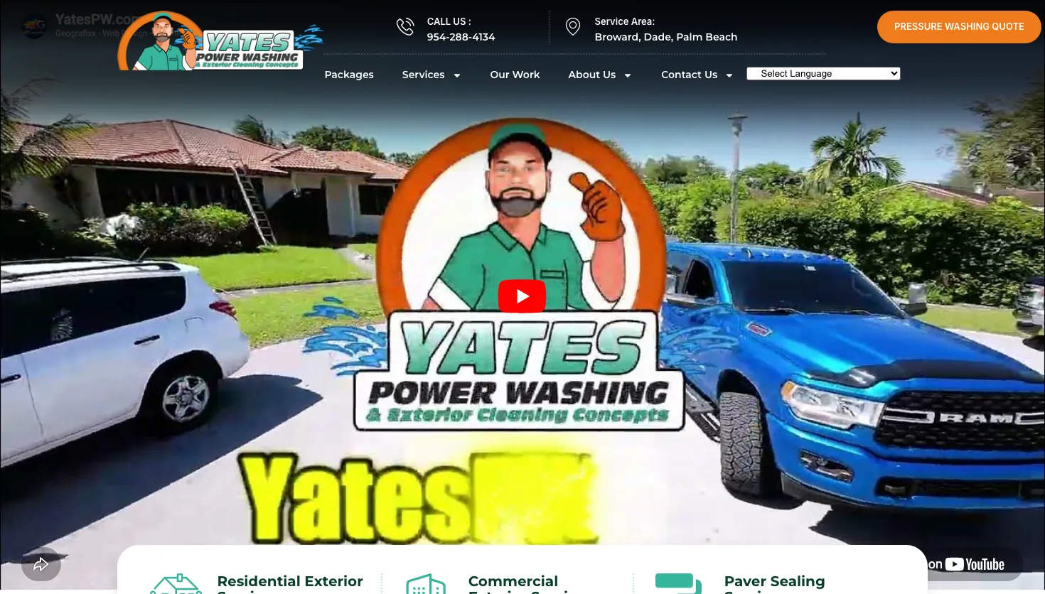 Yates Power Washing and Pressure Cleaning website screenshot