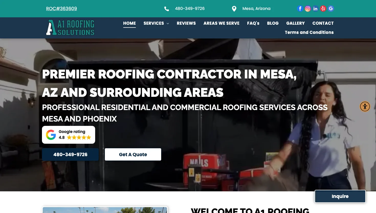 A1 Roofing Solutions website screenshot