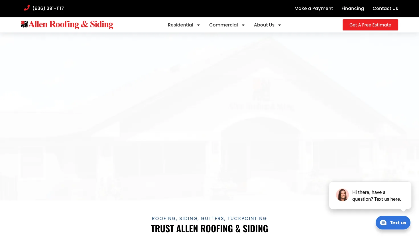 Allen Roofing & Siding website screenshot