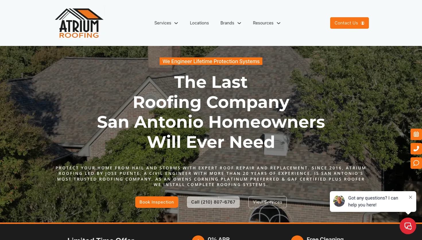 Atrium Roofing website screenshot