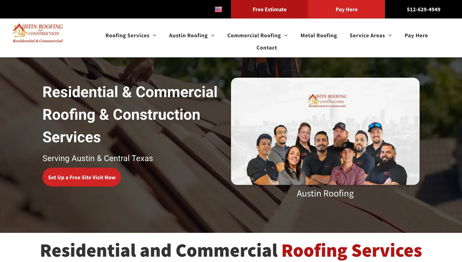 Austin Roofing and Construction website screenshot
