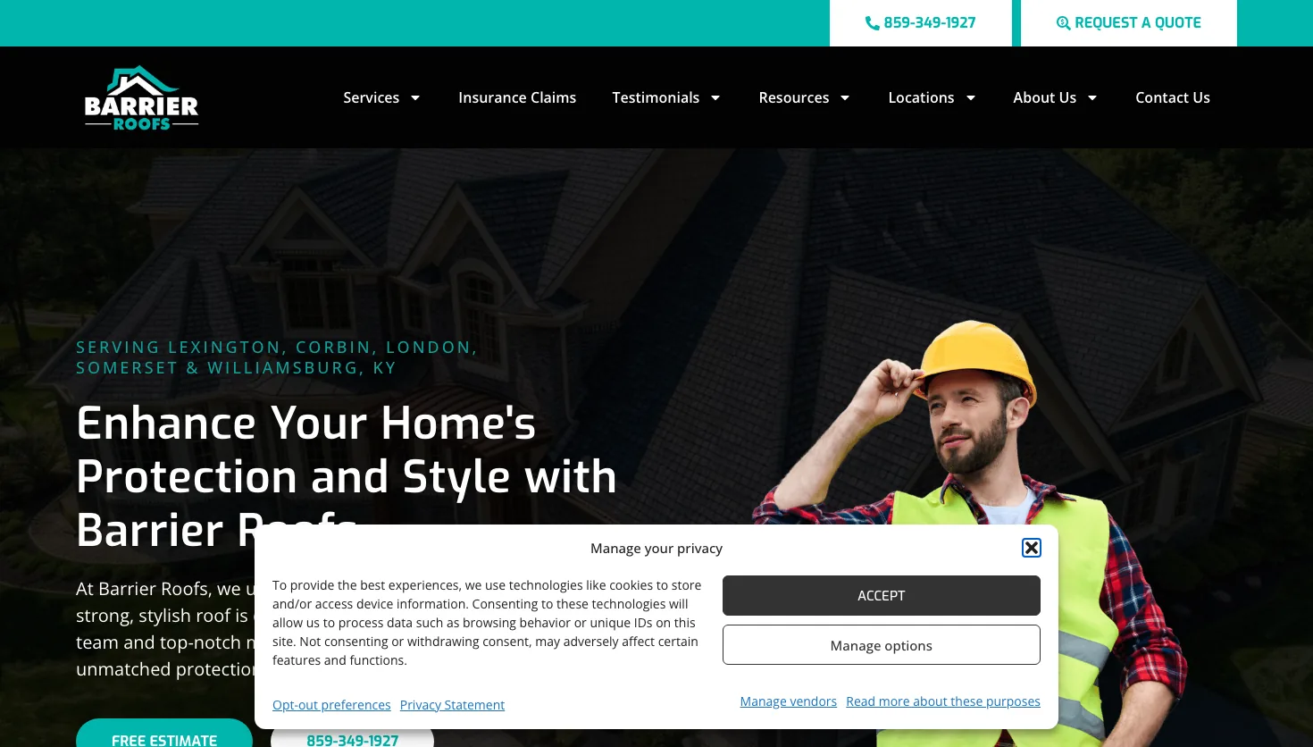 Barrier Roofs website screenshot