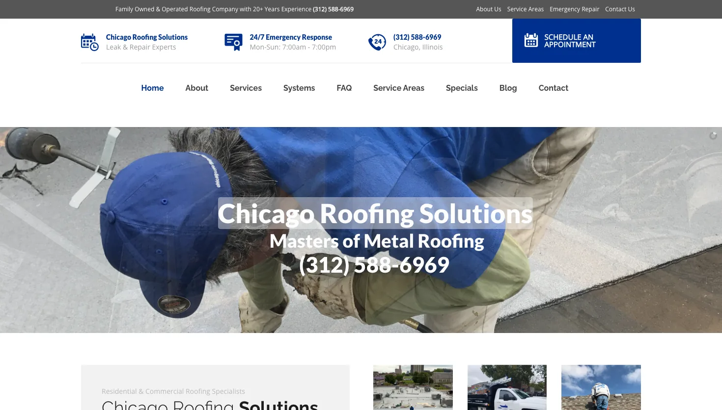 Chicago Roofing Solutions website screenshot
