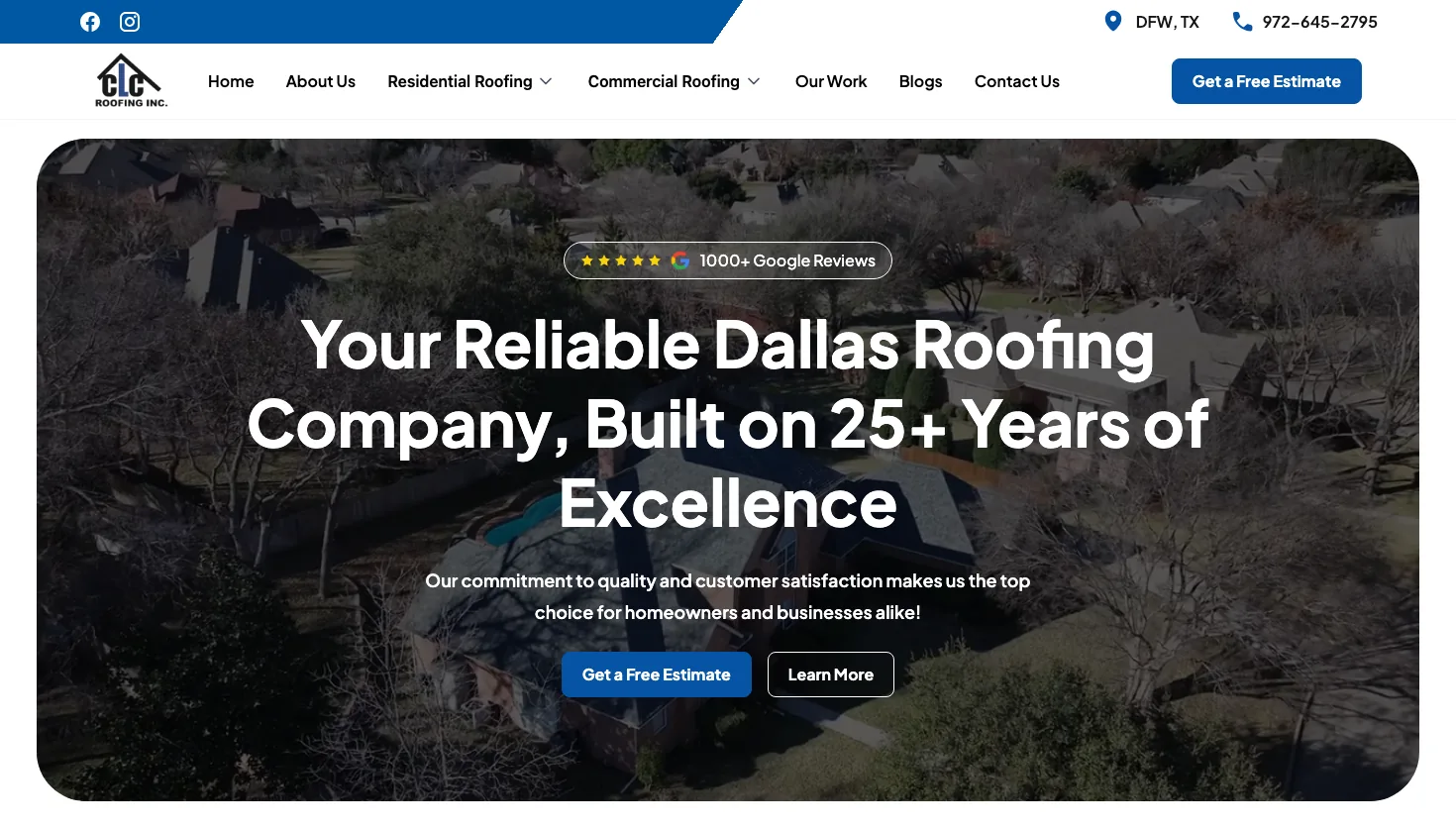 CLC Roofing Inc. website screenshot