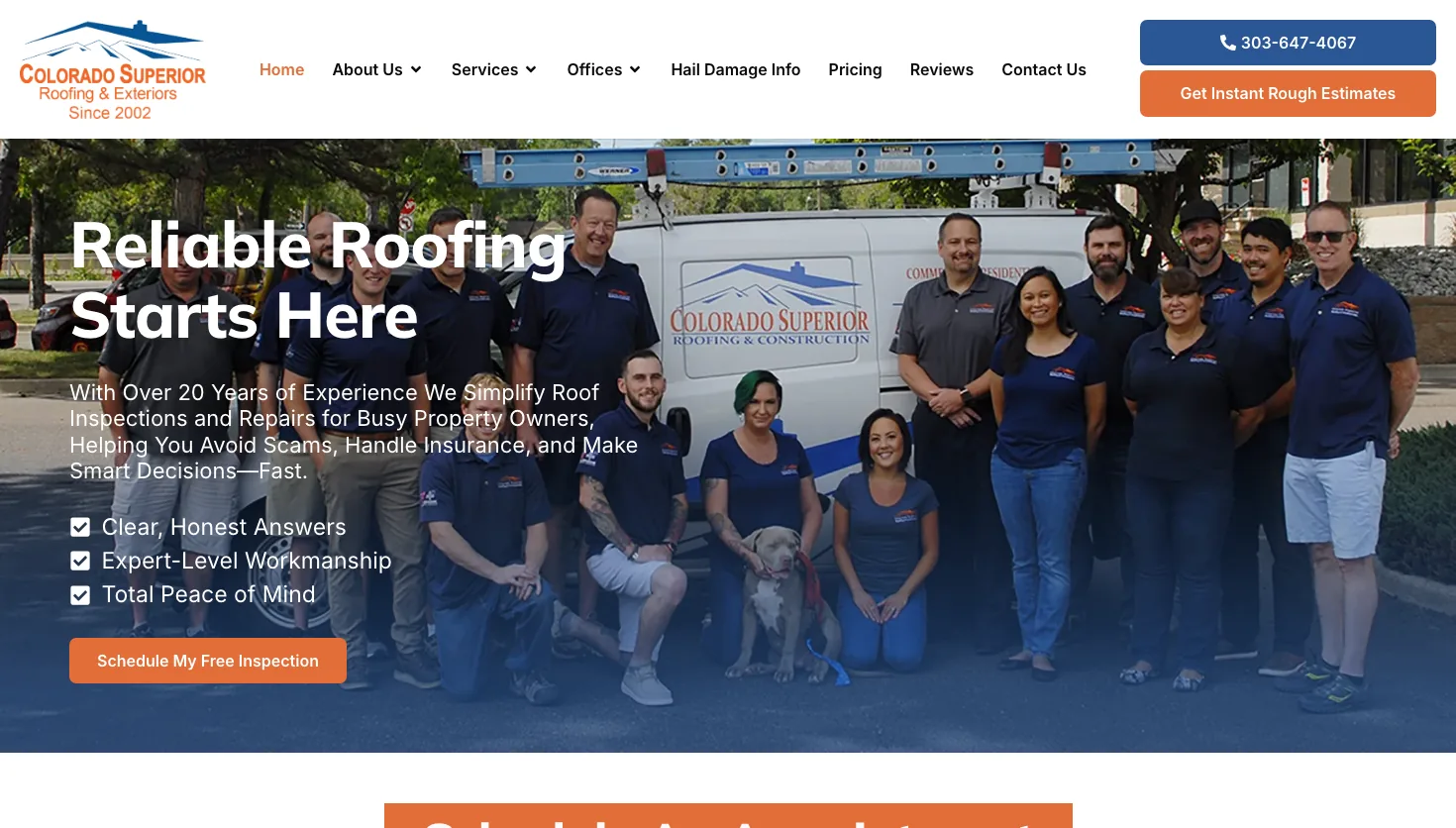 Colorado Superior Roofing website screenshot