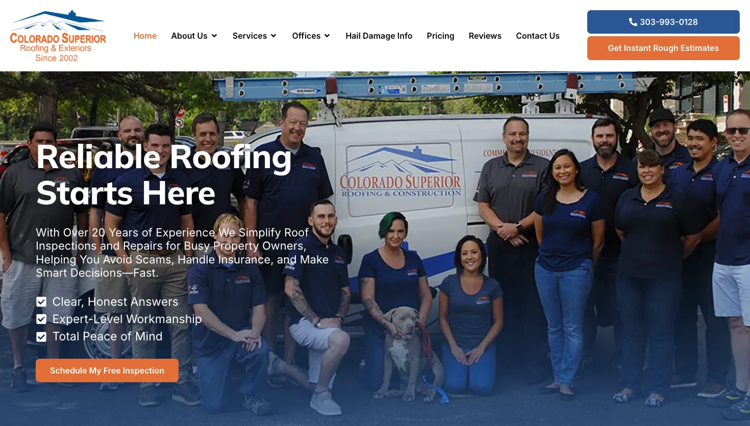 Colorado Superior Roofing & Exteriors website screenshot