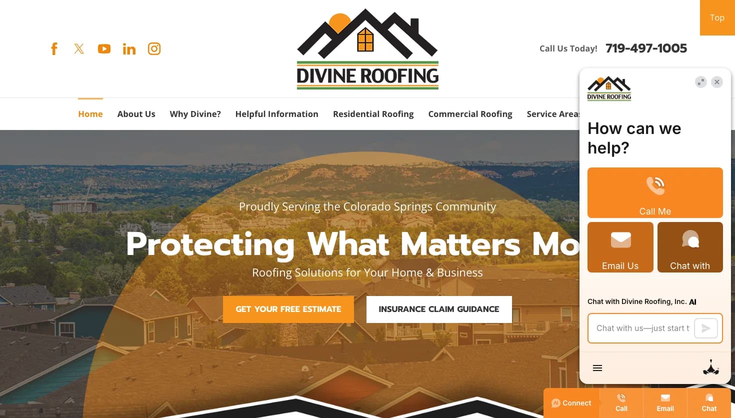Divine Roofing, Inc. website screenshot
