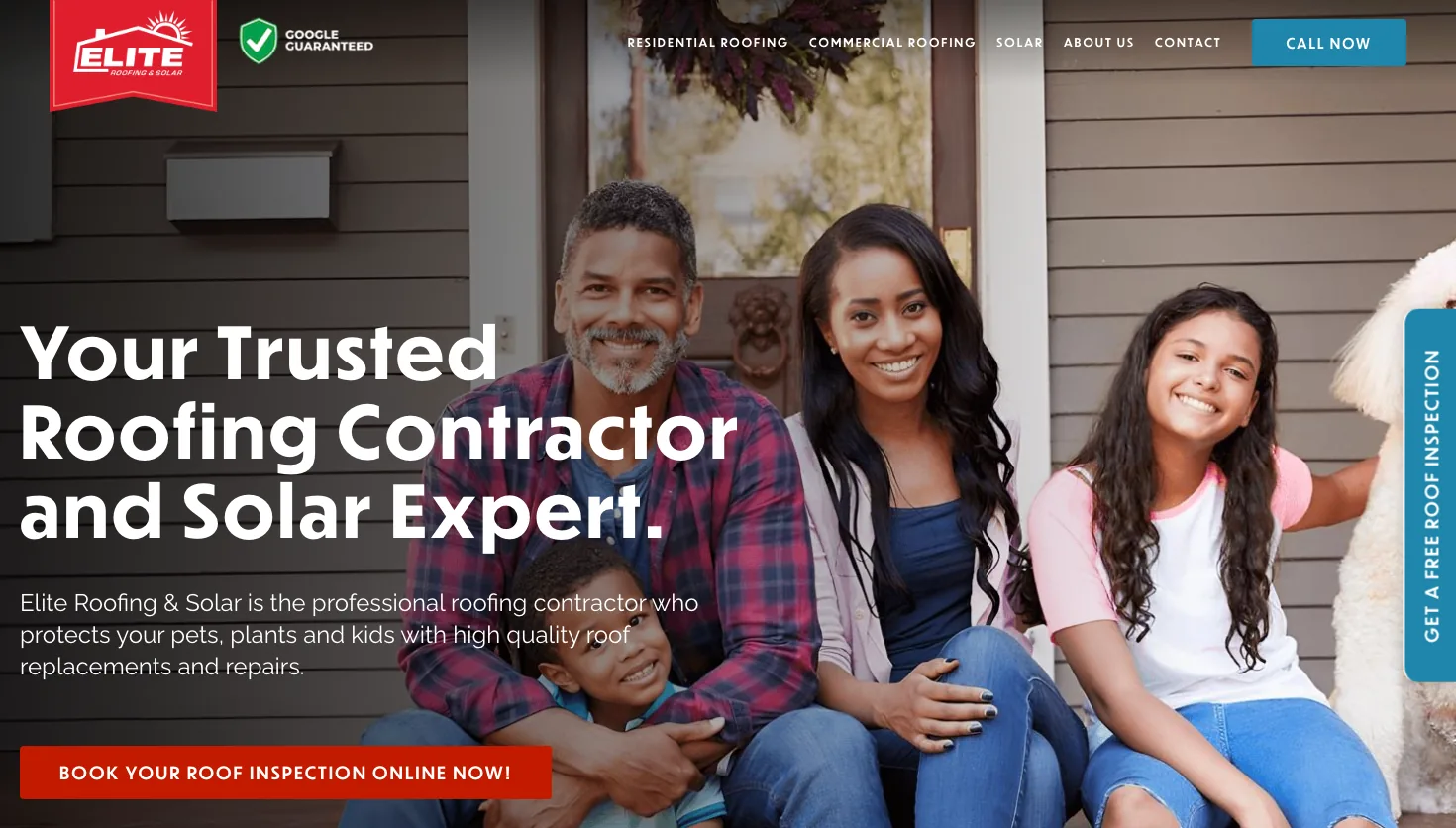 Elite Roofing & Solar website screenshot