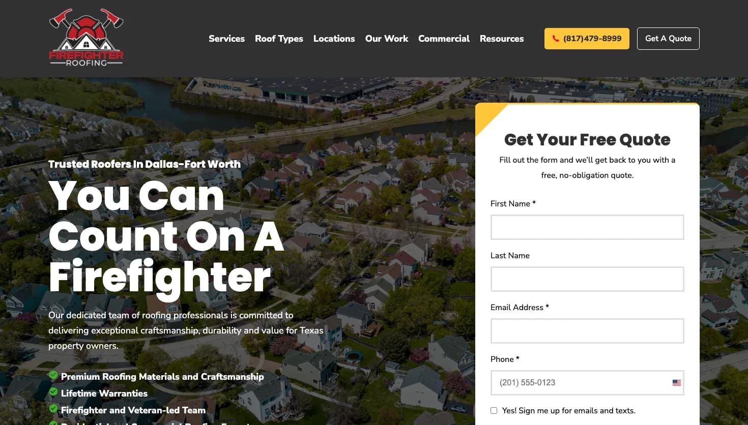 Firefighter Roofing website screenshot