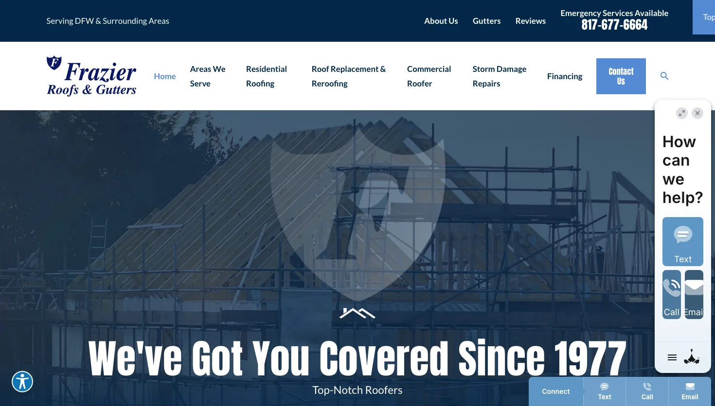 Frazier Roofs and Gutters website screenshot