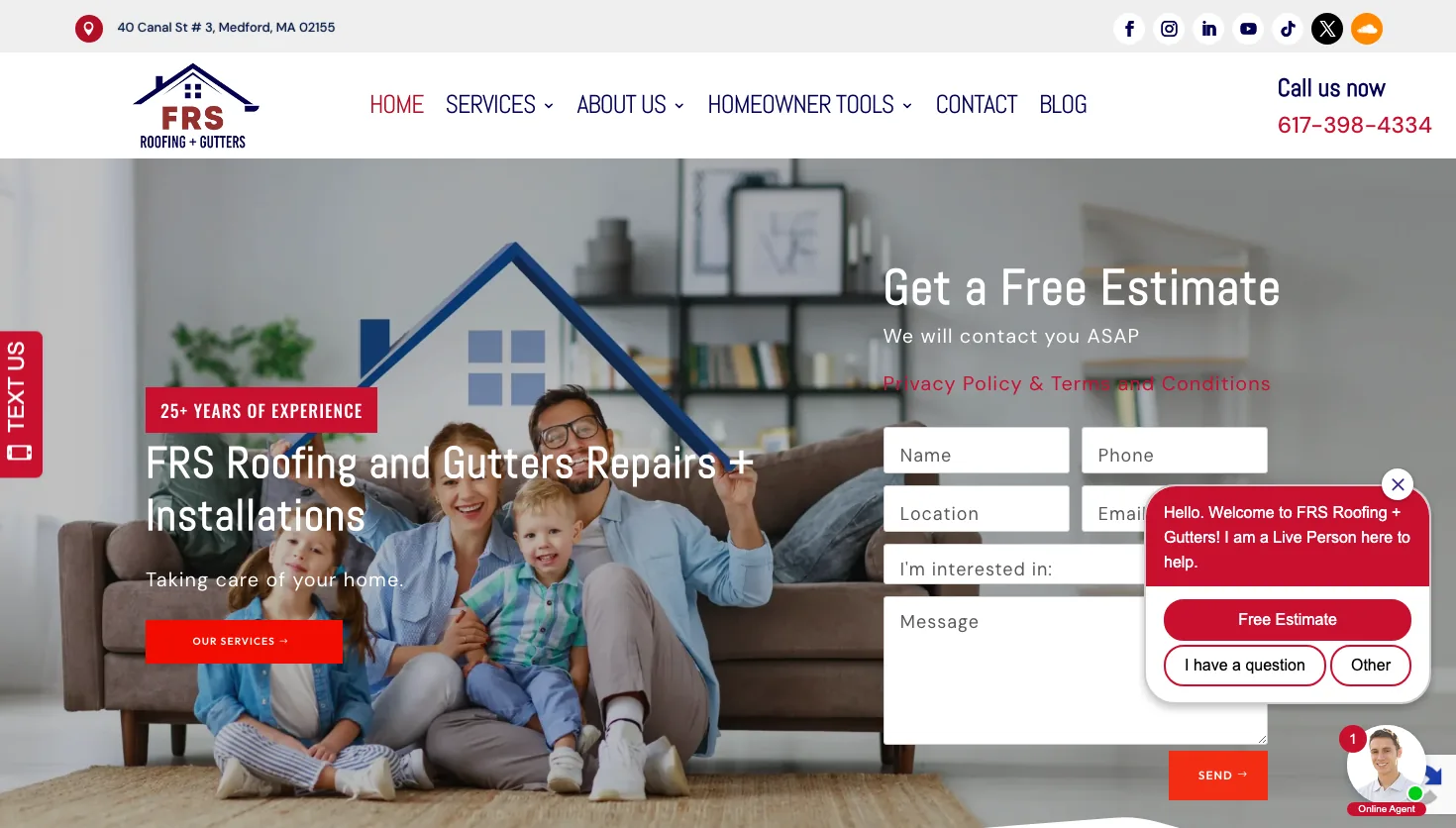 FRS Roofing + Gutters - Watertown Roofing website screenshot