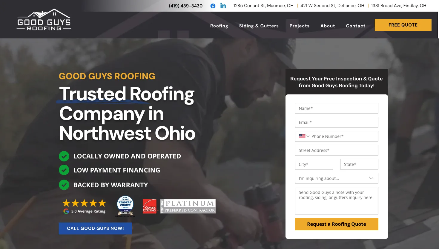 Good Guys Roofing website screenshot