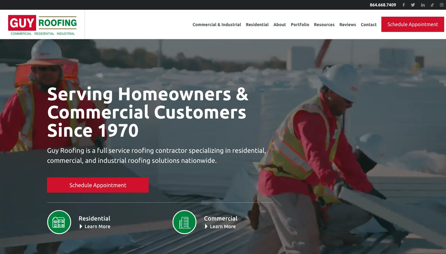 Guy Roofing Inc. website screenshot
