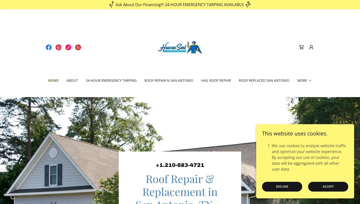 Heaven Sent Roofing website screenshot