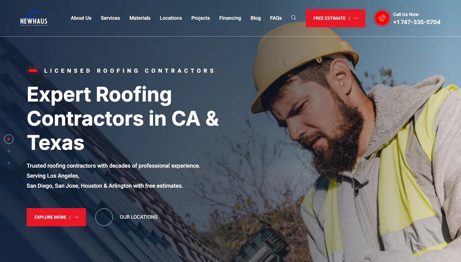 Newhaus Roofing & Construction website screenshot