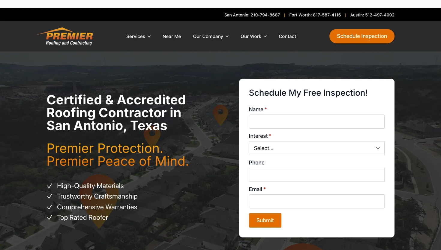 Premier Roofing and Contracting website screenshot