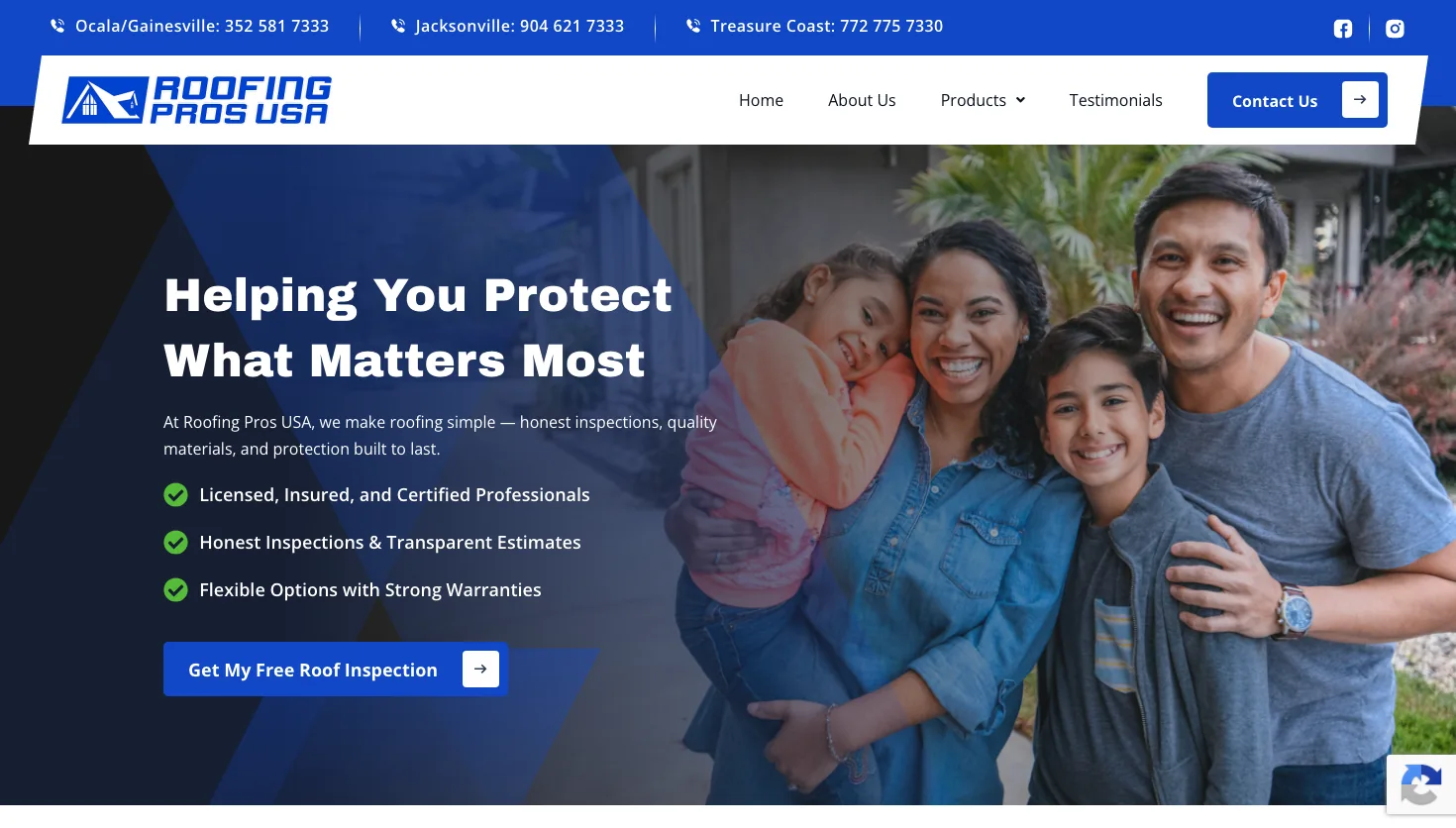 Roofing Pros USA website screenshot
