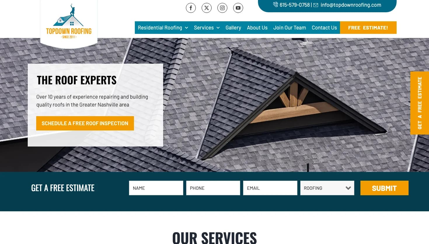 TOPDOWN ROOFING website screenshot