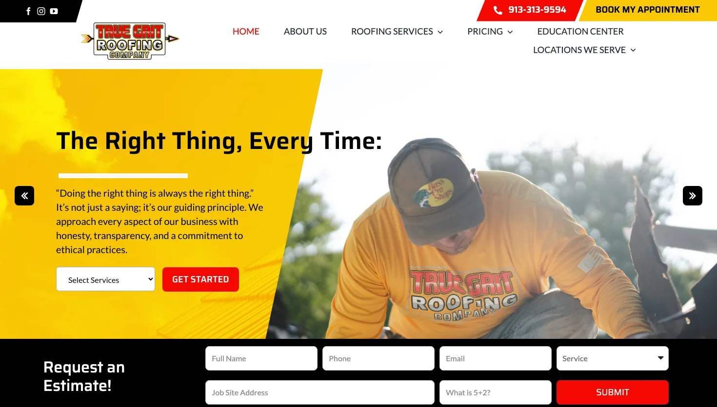 True Grit Roofing Company website screenshot