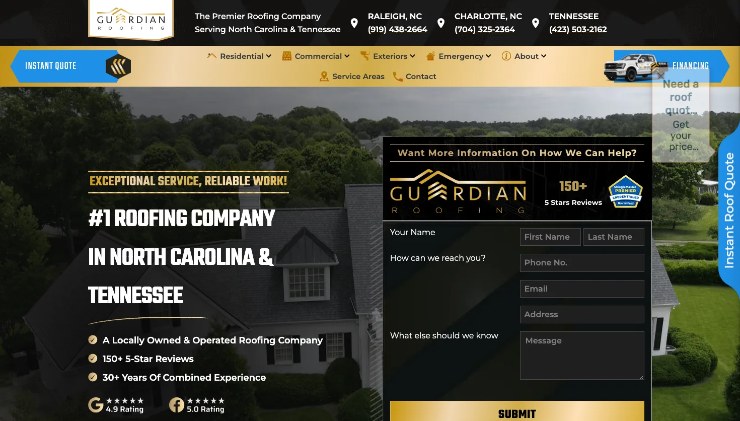 Guardian Roofing Of North Carolina, LLC website screenshot