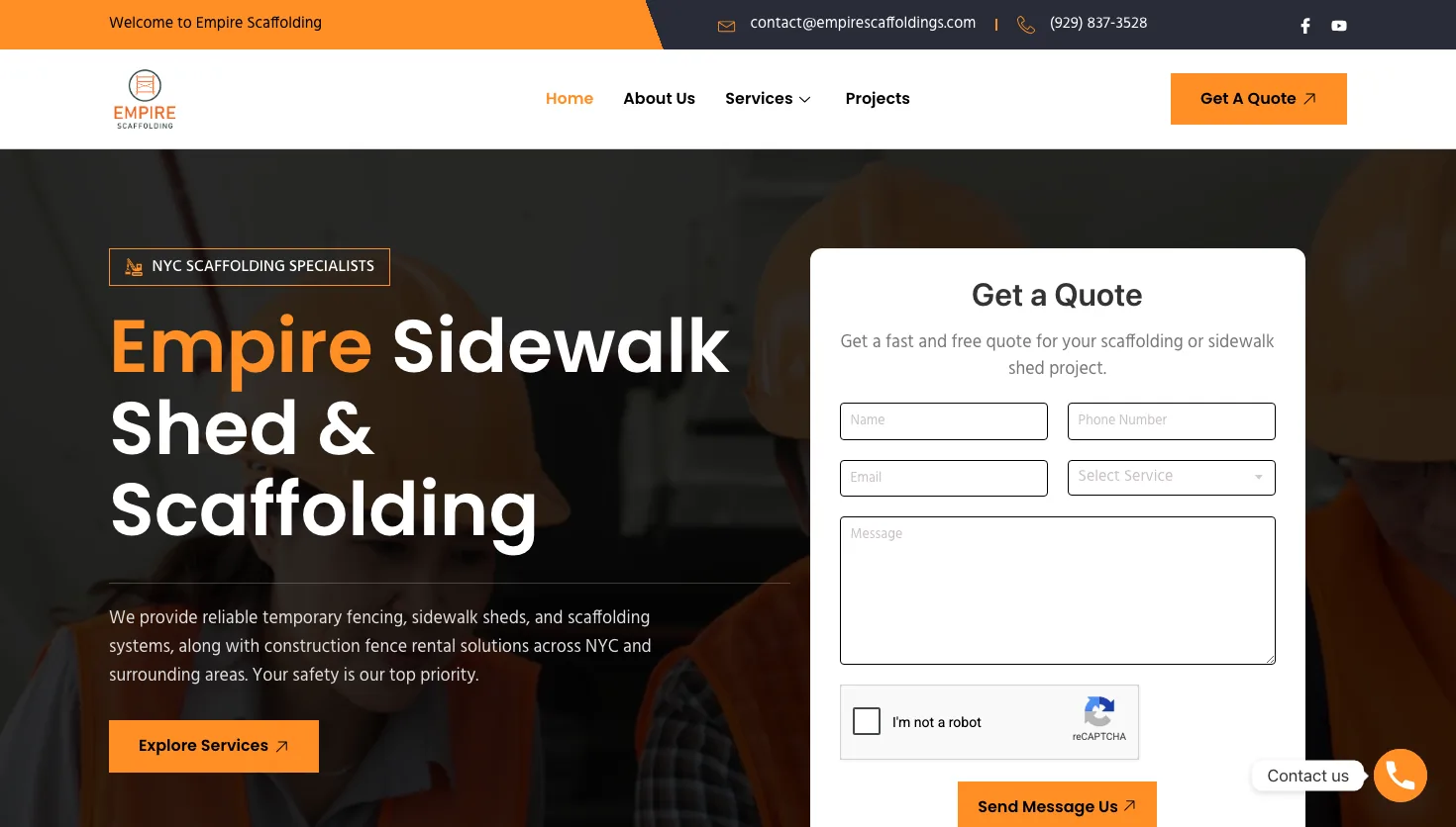 Empire Sidewalk Shed & Scaffolding website screenshot