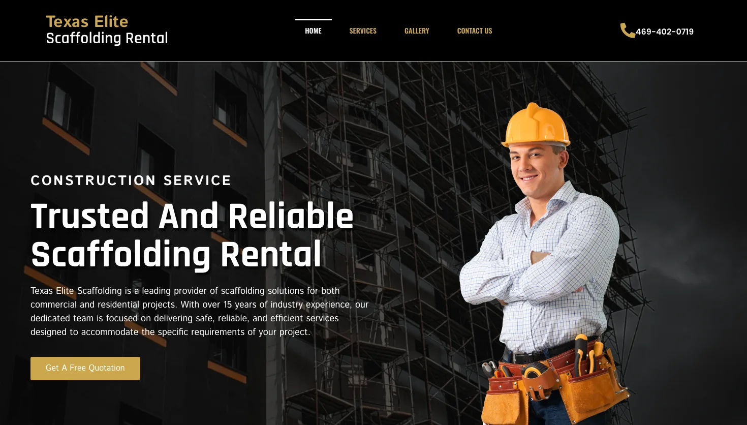 Texas Elite Scaffolding website screenshot